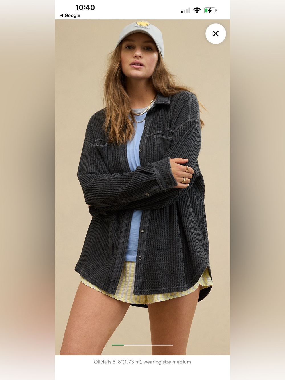 Aerie anytime favourite waffle long sleeve button up grey